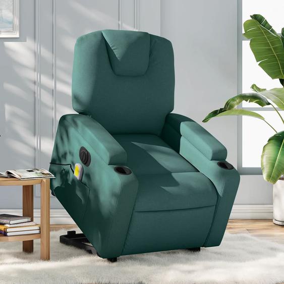 Vidaxl Fauteuil Inclinable De Massage Électrique Vert Foncé Tissu