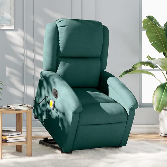 Vidaxl Fauteuil Inclinable De Massage Électrique Vert Foncé Tissu