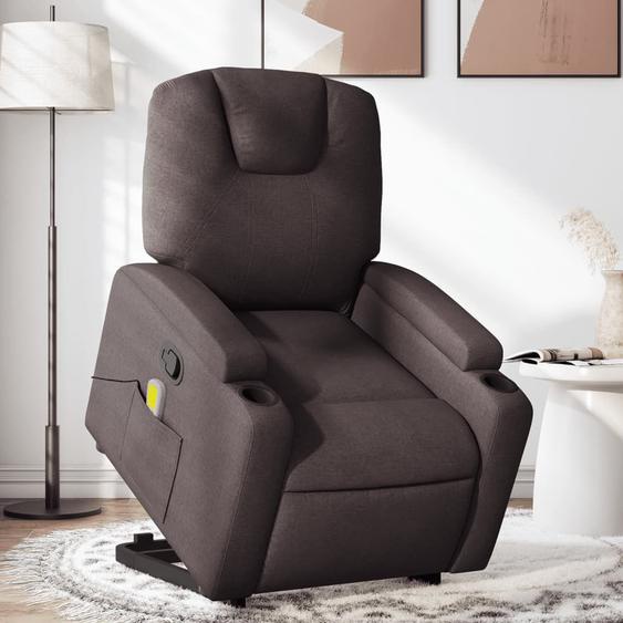 Vidaxl Fauteuil Inclinable De Massage Marron Foncé Tissu