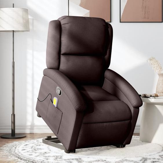 Vidaxl Fauteuil Inclinable De Massage Marron Foncé Tissu