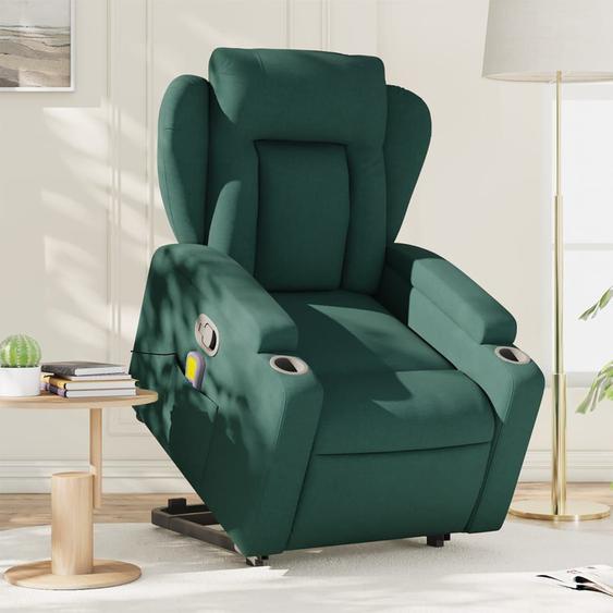 Vidaxl Fauteuil Inclinable De Massage Vert Foncé Tissu