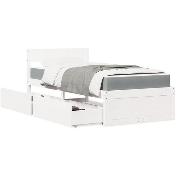 Vidaxl Lit Avec Tiroirs Et Matelas Blanc 100x200 Cm Bois Massif De Pin