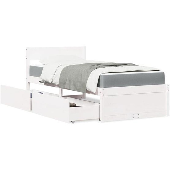 Vidaxl Lit Avec Tiroirs Et Matelas Blanc 90x200 Cm Bois Massif De Pin