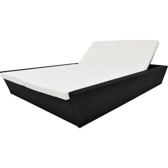 vidaXL Lit de repos dextérieur avec coussin Résine tressée Noir