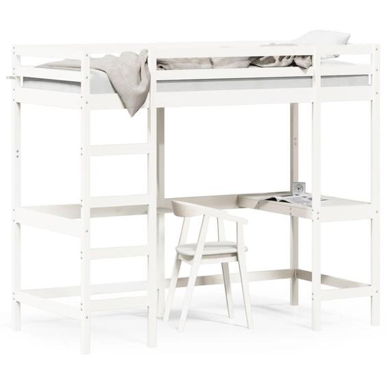 Vidaxl Lit Superposé Avec Bureau Blanc 100x200 Cm Bois De Pin Massif