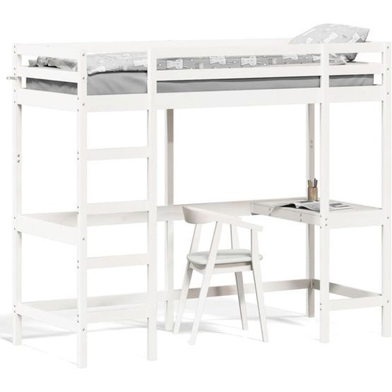 Vidaxl Lit Superposé Avec Bureau Blanc 75x190 Cm Bois De Pin Massif