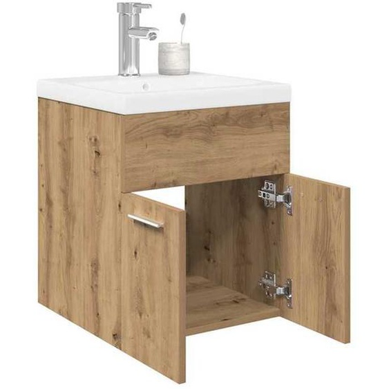 vidaXL Meuble lavabo avec bassin et robinet intégrés chêne artisanal, armoire lavabo de salle de bain, meuble de salle de 3328906