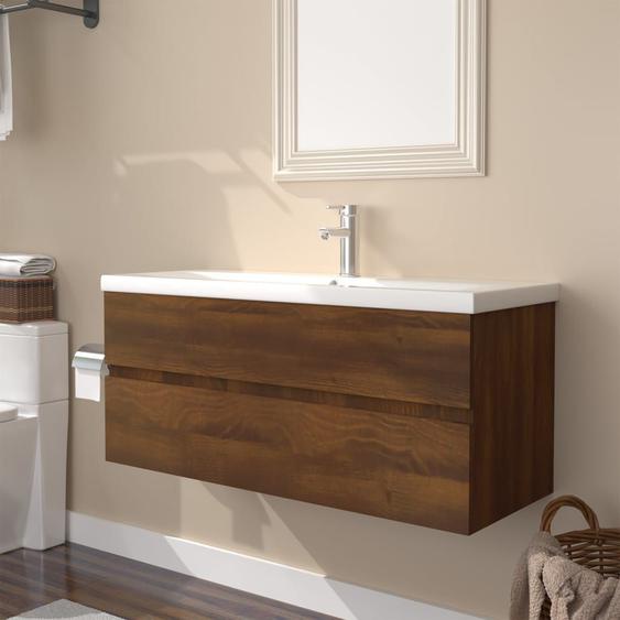 Vidaxl Meuble Lavabo Avec Bassin Intégré Chêne Brun Bois Dingénierie