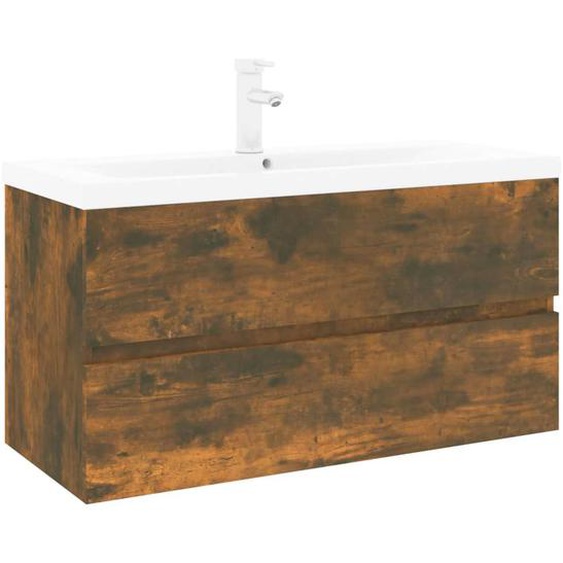 Vidaxl Meuble Lavabo Avec Bassin Intégré Chêne Fumé Bois Dingénierie