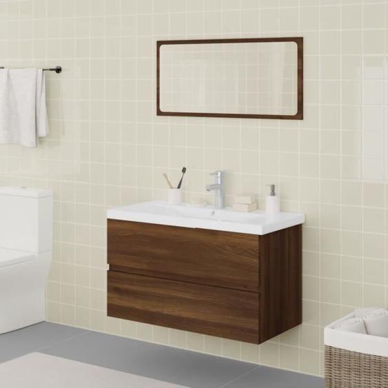 vidaXL Meubles de Salle de Bain Meuble sous Évier Miroir Armoire de Lavabo Armoire de Rangement Intérieur Chêne Marron Bois 3120353