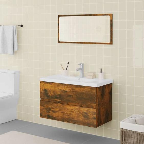 vidaXL Meubles de Salle de Bain Meuble sous Évier Miroir Armoire de Lavabo Armoire de Rangement Intérieur Chêne Fumé Bois 3120351