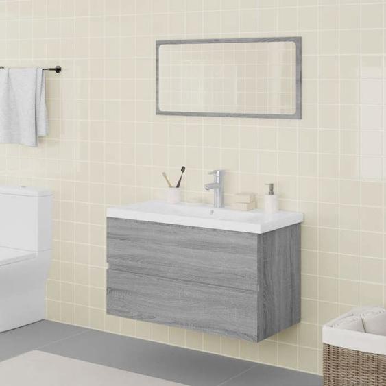 vidaXL Meubles de Salle de Bain Meuble sous Évier Miroir Armoire de Lavabo Armoire de Rangement Intérieur Sonoma Gris Bois 3120352