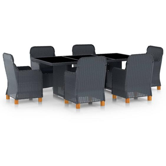 Vidaxl Mobilier À Dîner 7 Pcs Avec Coussins Résine Tressée Gris Foncé