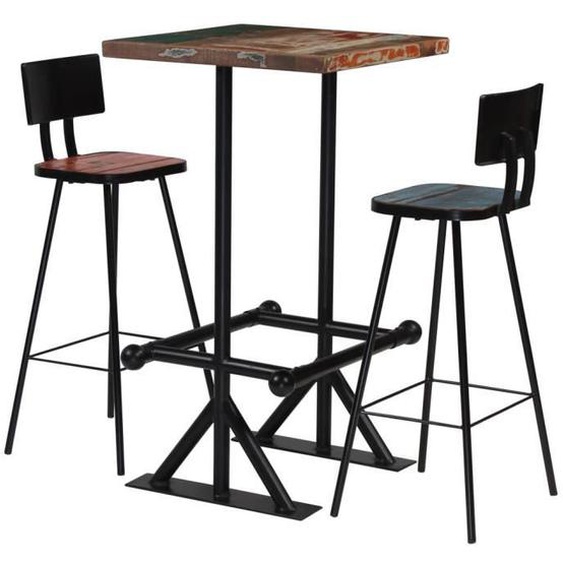 vidaXL Mobilier de bar 3 pcs Bois de récupération massif Multicolore