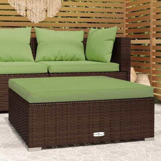 vidaXL Repose-pied de jardin et coussin Marron 70x70x30 cm Poly rotin  317558