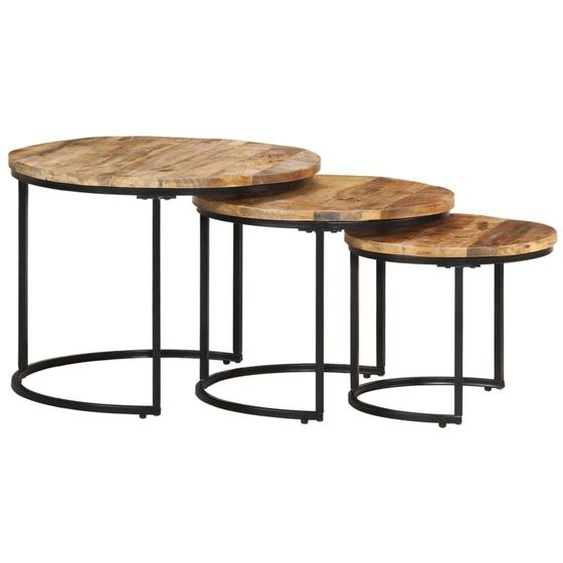 Vidaxl Tables Gigognes 3 Pcs Bois De Manguier Brut