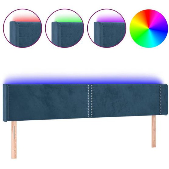 Vidaxl Tête De Lit À Led Bleu Foncé 163x16x78/88 Cm Velours