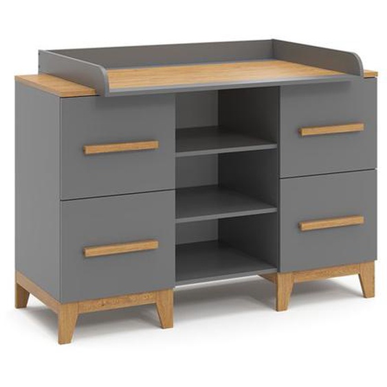 Vitalispa commode à langer Malia, Gris, 133 x 98 cm XL avec 4 tiroirs