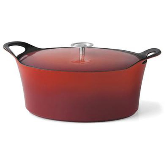 Volcan - Cocotte Ovale 35cm fonte de fer émaillée rouge avec couvercle