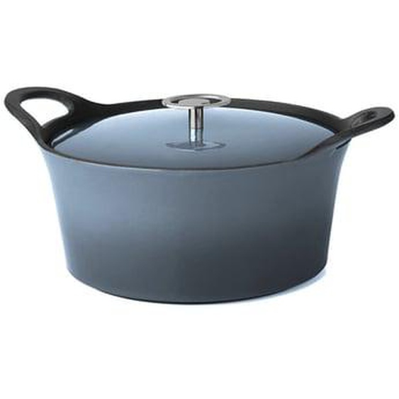 Volcan - Cocotte ronde 20cm fonte de fer émaillée bleue denim avec couvercle