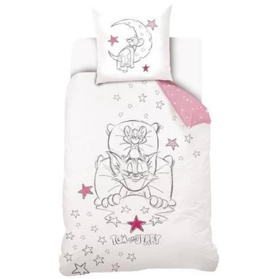 Warner - Housse De Couette Tom And Jerry Fille 140x200 Cm - Rose-blanc - 100% Coton Blanc