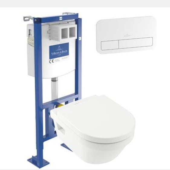 WC suspendu sans bride  Architectura + abattant + Bâti-support Villeroy & Boch ViConnect + Plaque de commande