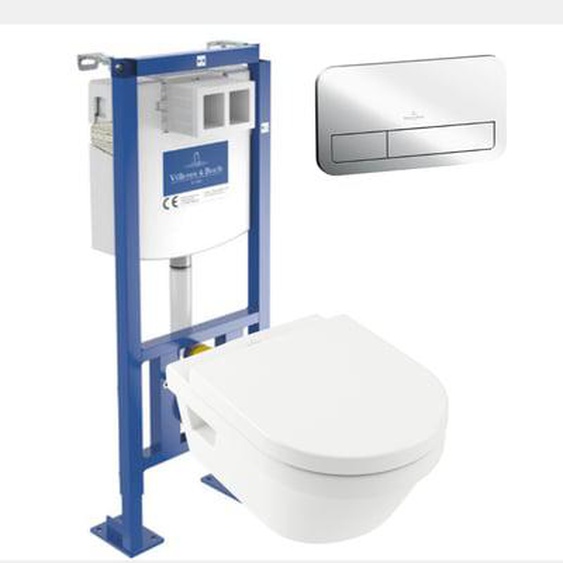 WC suspendu sans bride  Architectura + abattant + Bâti-support Villeroy & Boch ViConnect + Plaque de commande