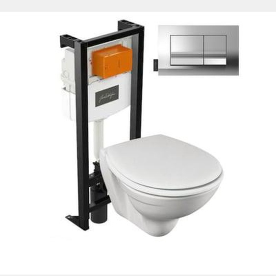 WC suspendu sans bride Patio + bâti-support + plaque chromé