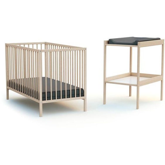 WEBABY - Duo Lit Bébé et Table à Langer Hêtre Brut - Sommier réglable 3 hauteurs - Couchage : 60 x 120 cm