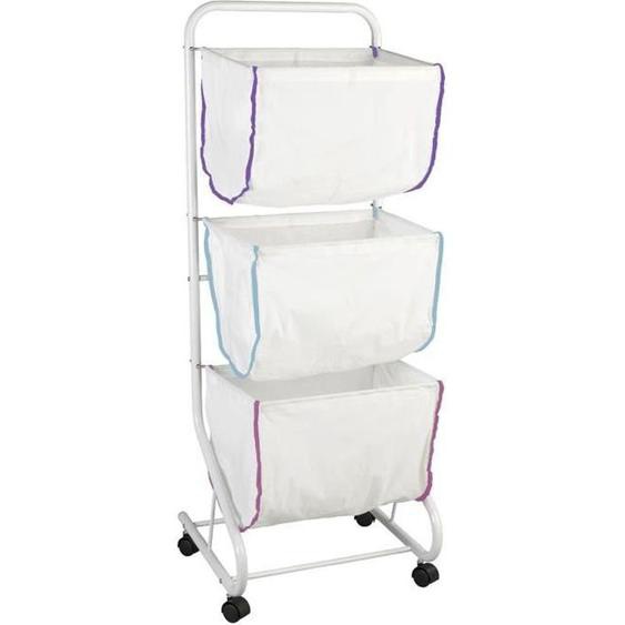 WENKO Chariot à linge Escala, panier à linge 3 compartiments, Capacité 99L, Métal - Polyester, 46x126x44 cm, Blanc