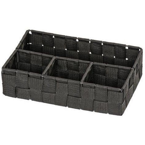 WENKO Organiseur Salle de bain Adria petit, Rangement salle de bain 4 compartiments, Polypropylène, 26x17x6.5 cm, noir