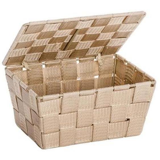 WENKO Panier de rangement Salle de bain avec couvercle Adria, petite boite de rangement, Polypropylène, 19x14x10 cm, beige