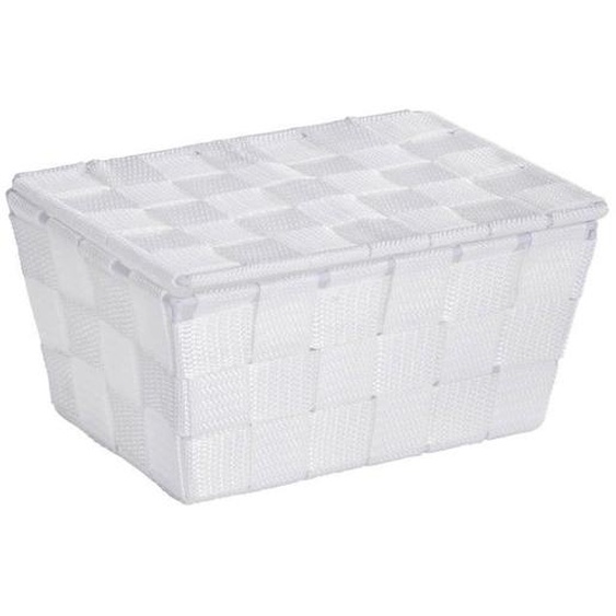 WENKO Panier de rangement Salle de bain avec couvercle Adria, petite boite de rangement, Polypropylène, 19x14x10 cm, blanc