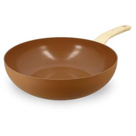 Wok 28cm colorama noisette - en aluminium - revetement antiadhesif en ceramique