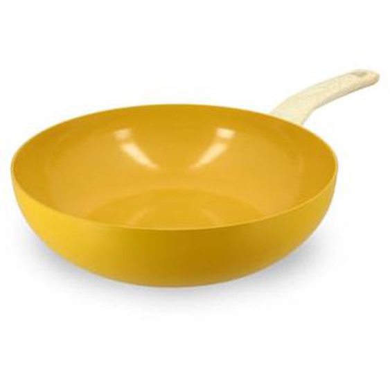 Wok 28cm colorama safran - en aluminium - revetement antiadhesif en ceramique