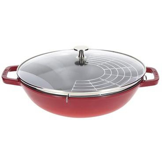 Wok cerise en fonte 30 cm et couvercle