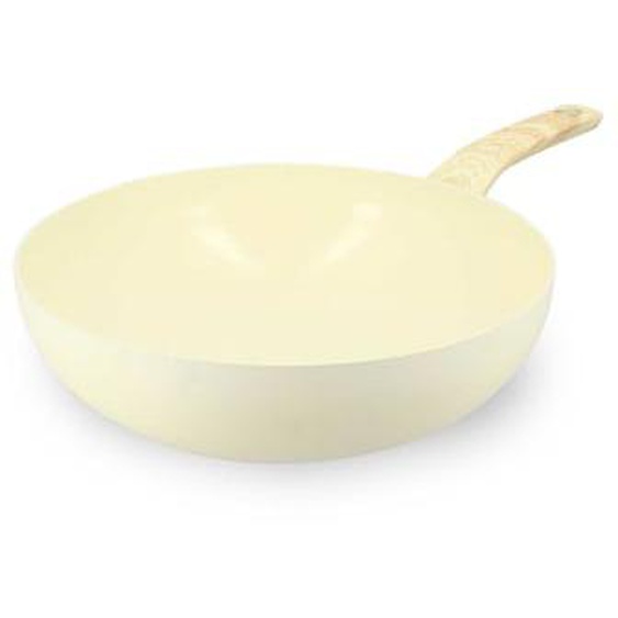 Wok 28cm colorama creme - en aluminium - revetement antiadhesif en ceramique