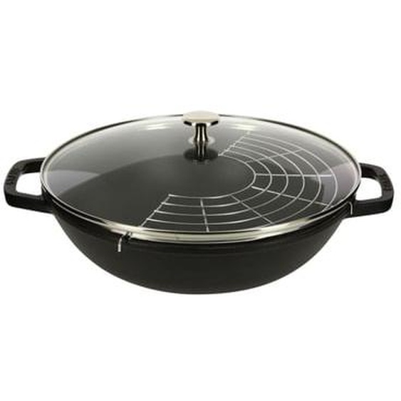 Wok en fonte et couvercle en verre 30 cm