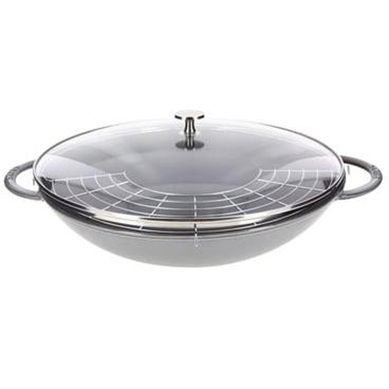 Wok en fonte et couvercle verre 37 cm