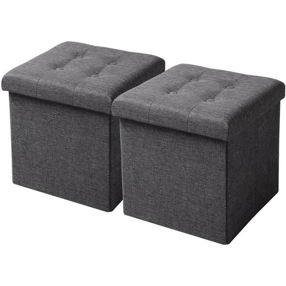 WOLTU 2xTabouret Cube de Rangement Repose Pieds Pliant,Couvercle Amovible siège en Lin, 37.5x37.5x38cm,Gris Foncé