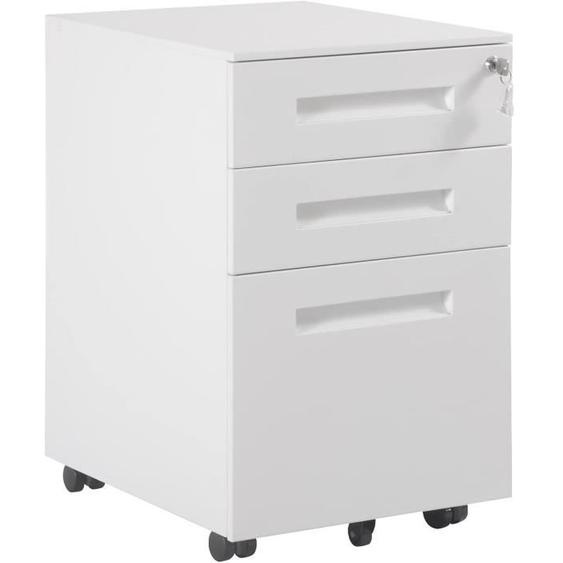 WOLTU Caisson de Bureau en acier et nylon,Caisson de Rangement avec Serrures et roulettes,39 x 45 x 60 cm,Blanc