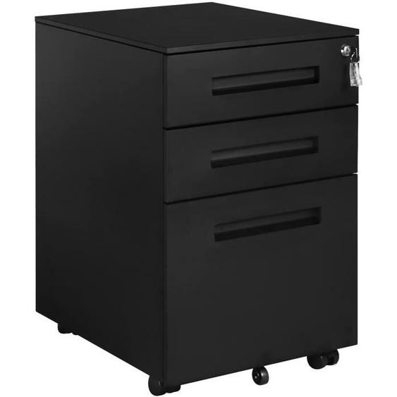 WOLTU Caisson de Bureau en acier et nylon,Caisson de Rangement avec Serrures et roulettes,39 x 45 x 60 cm,Noir