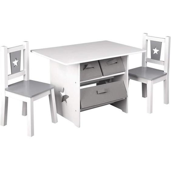 WOLTU Combinaison de table et chaises avec 3 paniers de Rangement,1 x table + 2 chaises pour enfants,Gris Blanc