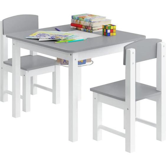 WOLTU Ensemble de Table et Chaises pour Enfant, avec Plaque de Base de Bloc, Plateau Réversible, Blanc et Gris SG024wgr