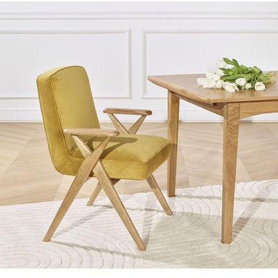 X - Fauteuil de table style scandinave en bois massif et velours, 1 pl