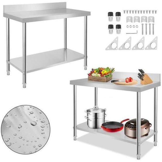 XMTECH 100x60x85cm Table de Cuisine en Acier Inoxydable avec des étagères, Réglable en hauteur, pour Cuisine Bar Restaurant