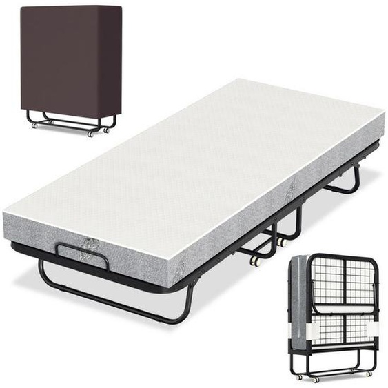 Yakimz Lit Pliant 90x200cm lit dappoint avec 4 Roulettes Universelles + Matelas, Cadre en AcierLIT PLIANT