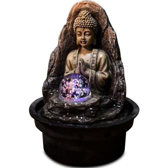 ZEN Fontaine dintérieur bouddha avec boule de verre en rotation Peace - Marron