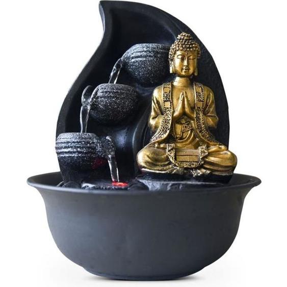 ZEN Fontaine LED dintérieur avec statuette Bouddha Praya - Noir