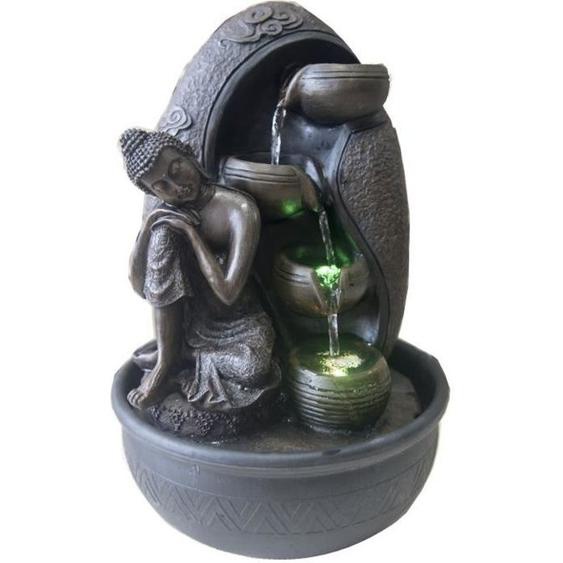 ZENLIGHT Fontaine dintérieur Krishna - Fontaine Bouddha - Décoration Feng Shui - Eclairage LED - Marron